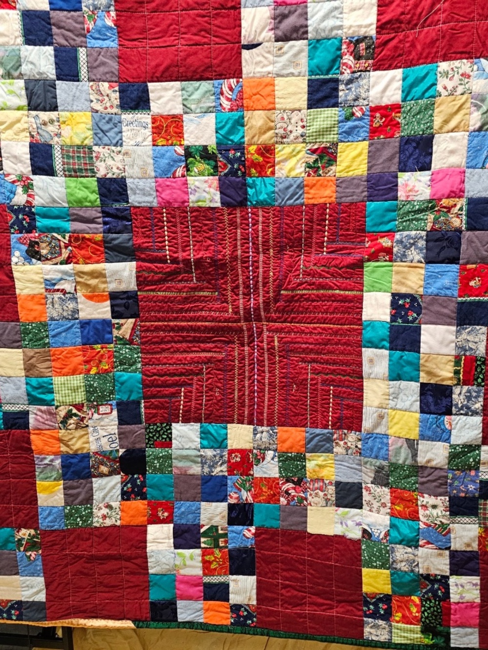 Quirky Homemade Vintage Christmas Quilt